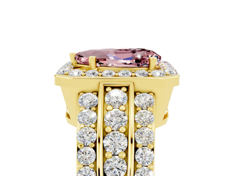Yellow gold Pear Cut Halo Morganite Ring with Split Shank and Four-Prong Setting_5