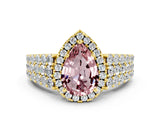 Yellow gold Pear Cut Halo Pavé Diamond Engagement Ring with Split Shank and Four-Prong Setting