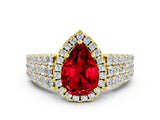 Yellow gold Pear Cut Halo Pavé Diamond Engagement Ring with Split Shank and Four-Prong Setting