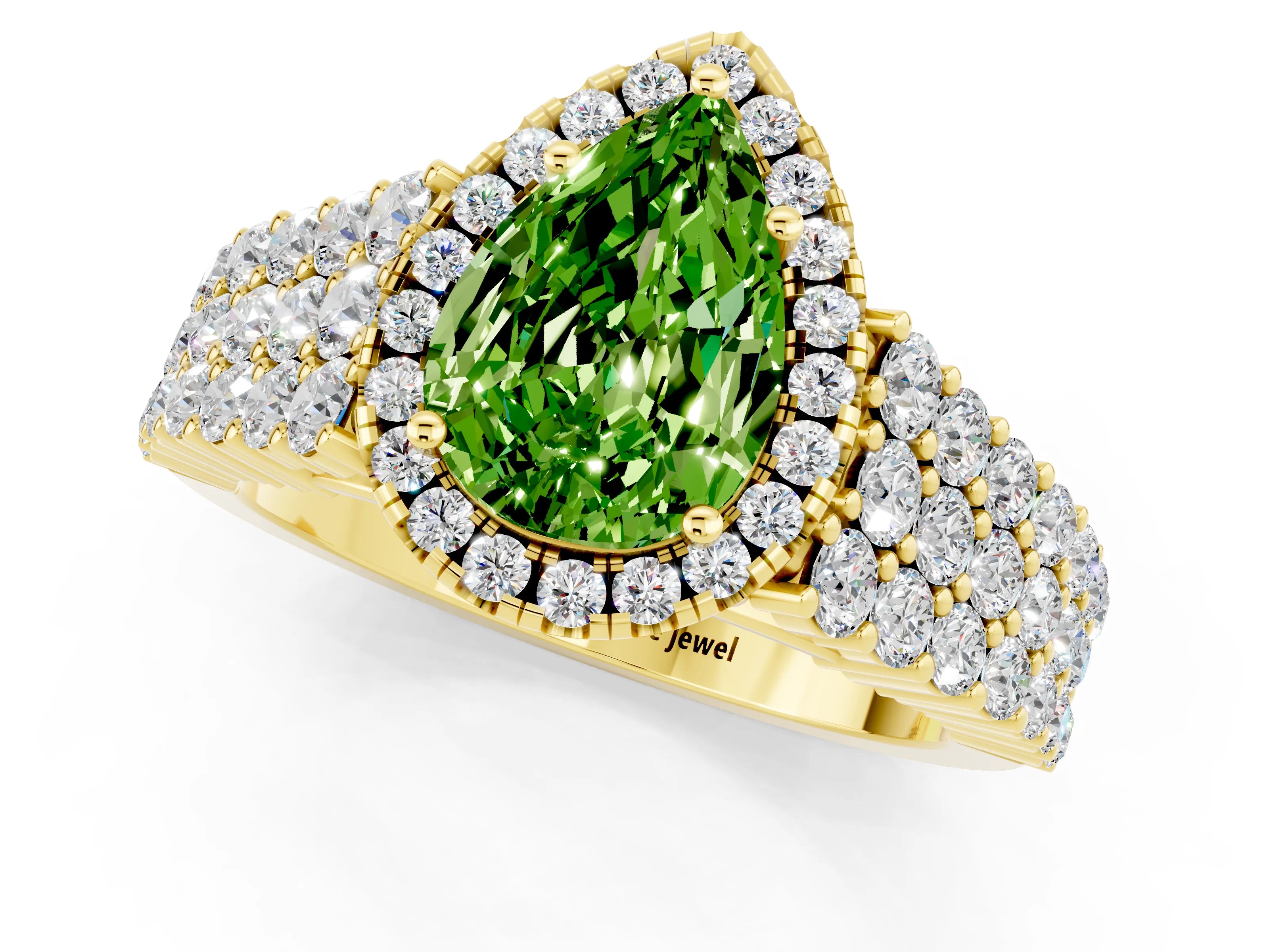 Yellow gold Pear Cut Halo Pavé Diamond Engagement Ring with Split Shank and Four-Prong Setting_1