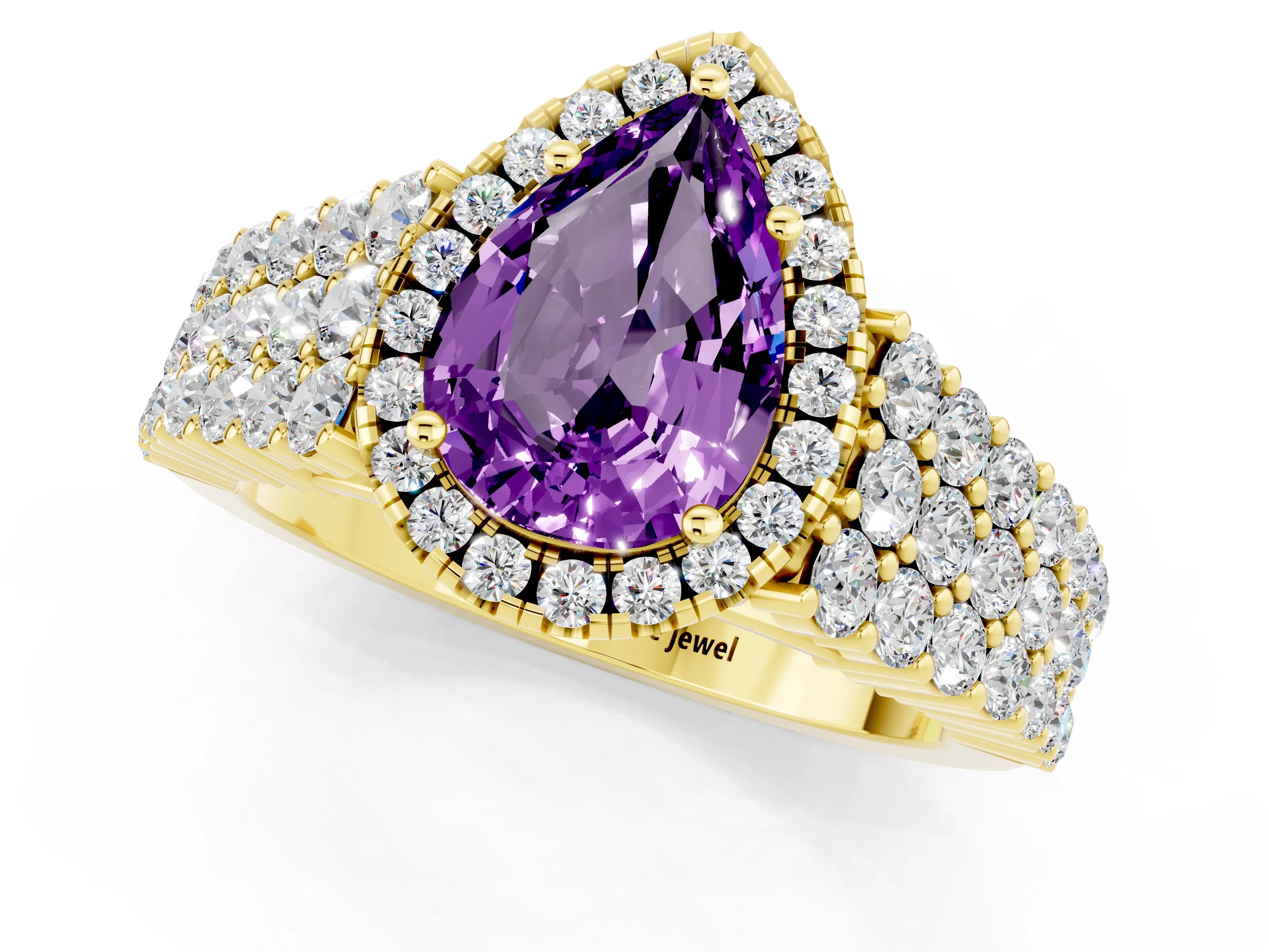 Yellow gold Pear Cut Halo Pavé Diamond Engagement Ring with Split Shank and Four-Prong Setting_1