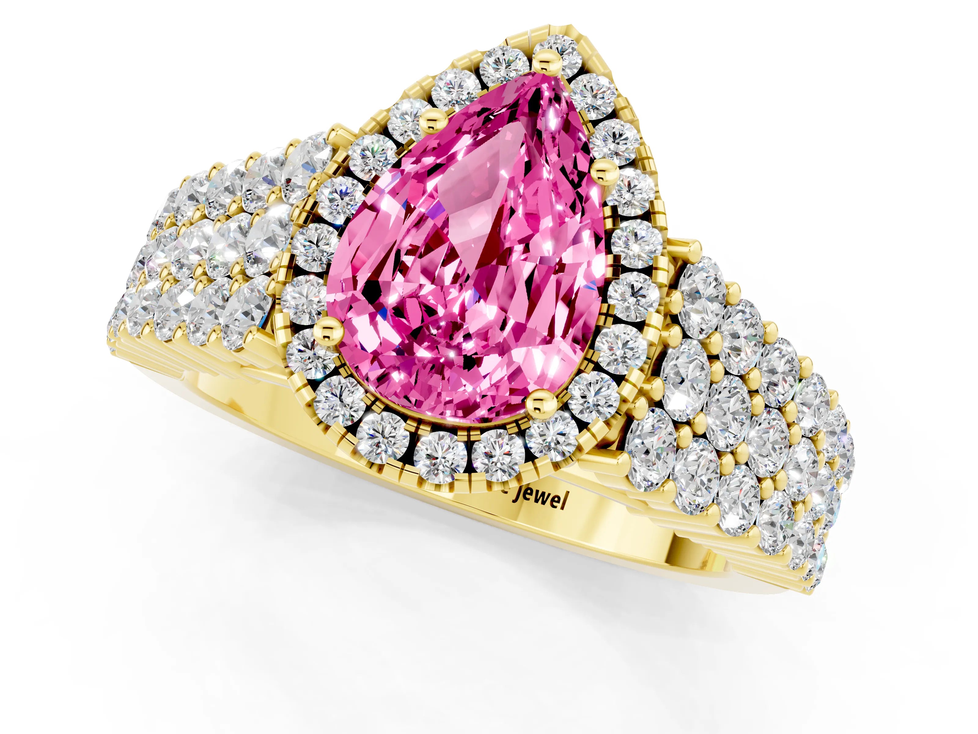 Yellow gold Pear Cut Halo Pavé Diamond Engagement Ring with Split Shank and Four-Prong Setting_1