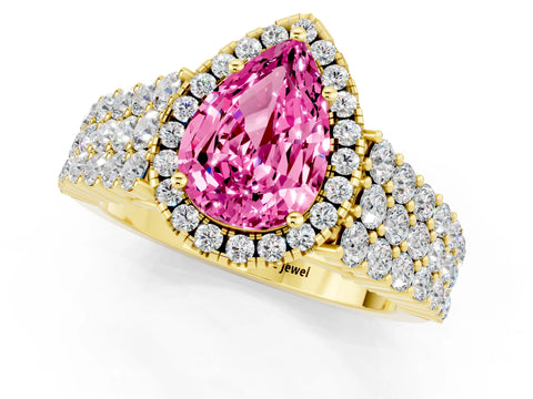 Yellow gold Pear Cut Halo Pavé Diamond Engagement Ring with Split Shank and Four-Prong Setting_1