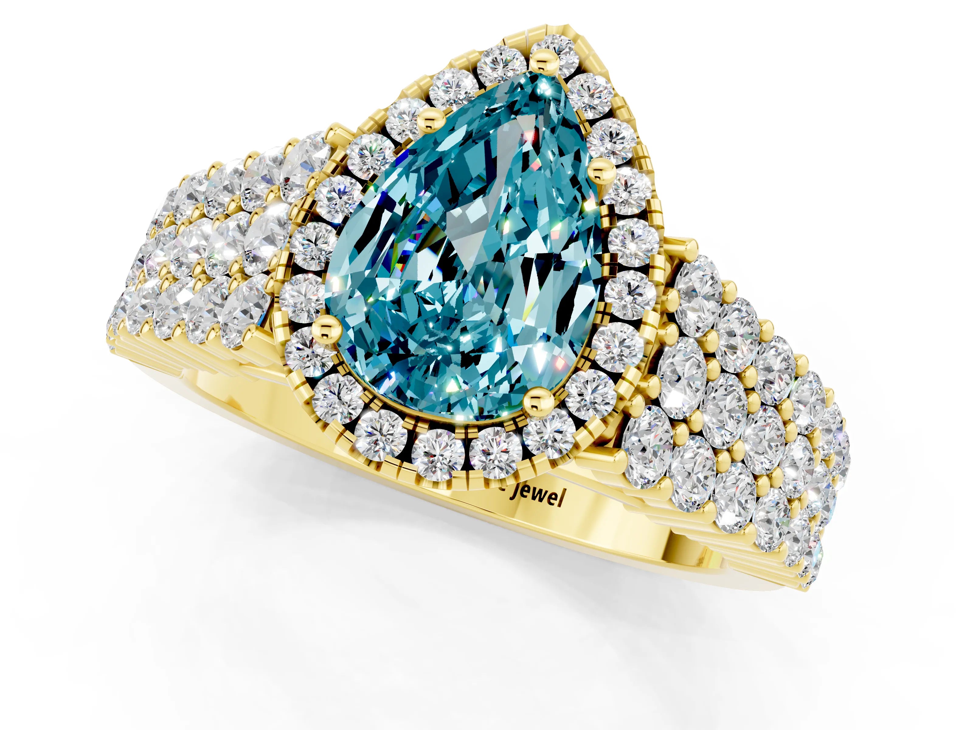 Yellow gold Pear Cut Halo Pavé Diamond Engagement Ring with Split Shank and Four-Prong Setting_1