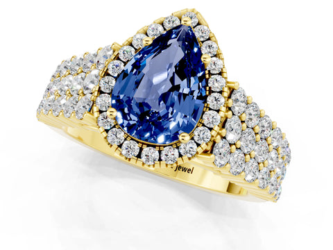 Yellow gold Pear Cut Halo Pavé Diamond Engagement Ring with Split Shank and Four-Prong Setting_1