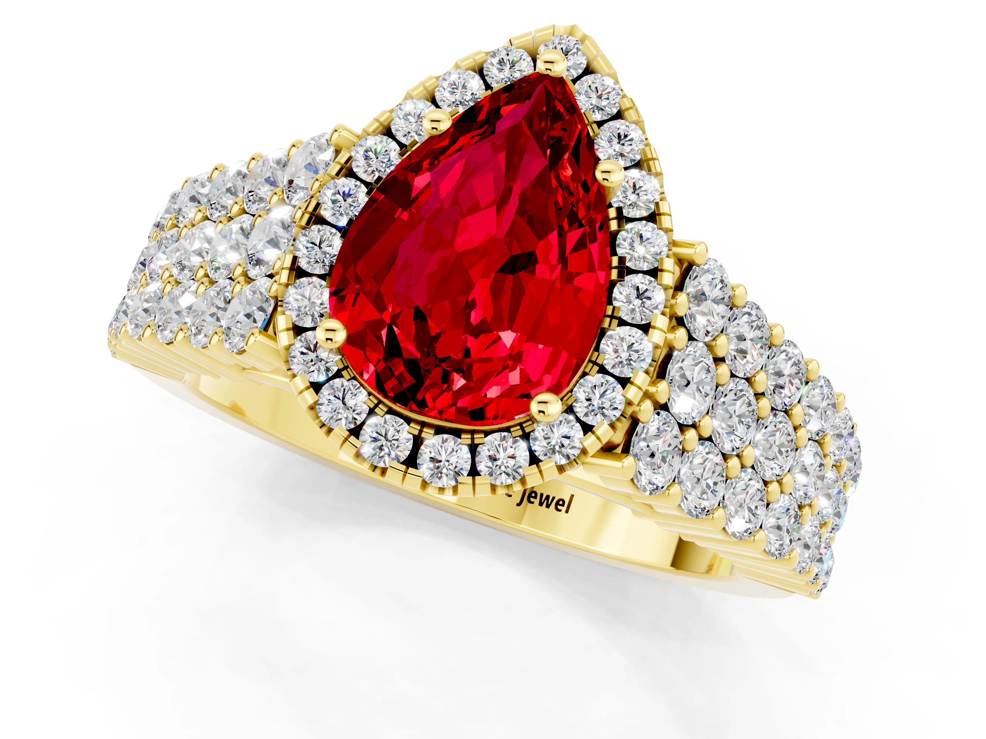 Yellow gold Pear Cut Halo Pavé Diamond Engagement Ring with Split Shank and Four-Prong Setting_1
