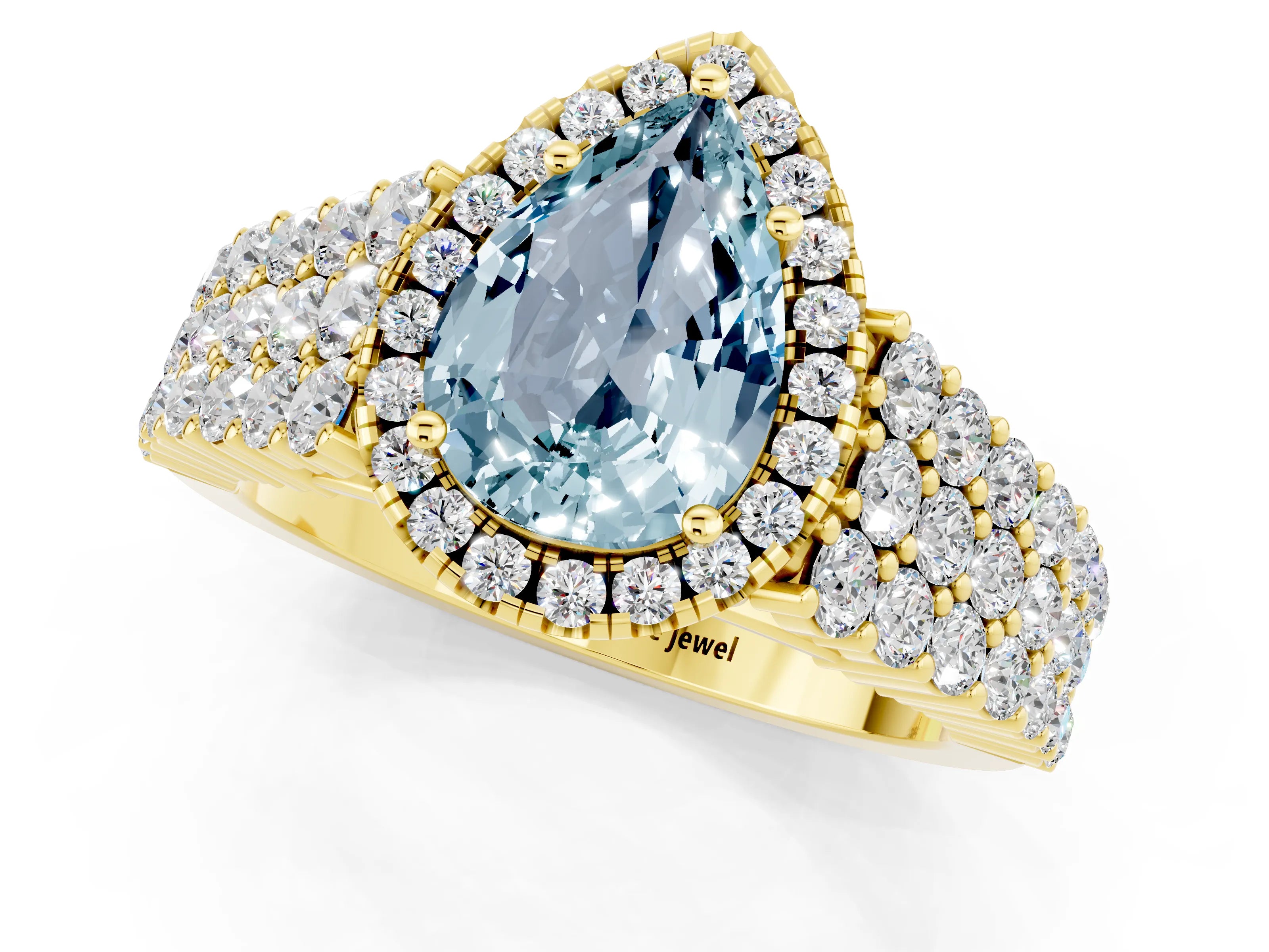 Yellow gold Pear Cut Halo Pavé Diamond Engagement Ring with Split Shank and Four-Prong Setting_1