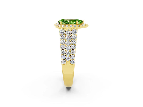 Yellow gold Pear Cut Halo Pavé Diamond Engagement Ring with Split Shank and Four-Prong Setting