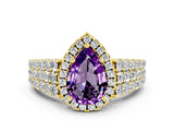 Yellow gold Pear Cut Halo Pavé Diamond Engagement Ring with Split Shank and Four-Prong Setting