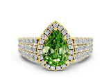Yellow gold Pear Cut Halo Pavé Diamond Engagement Ring with Split Shank and Four-Prong Setting