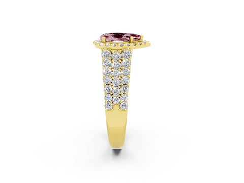 Yellow gold Pear Cut Halo Pavé Diamond Engagement Ring with Split Shank and Four-Prong Setting_2