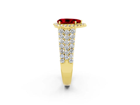 Yellow gold Pear Cut Halo Pavé Diamond Engagement Ring with Split Shank and Four-Prong Setting_2
