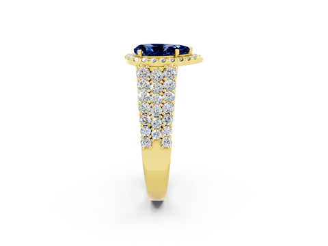 Yellow gold Pear Cut Halo Pavé Diamond Engagement Ring with Split Shank and Four-Prong Setting_2