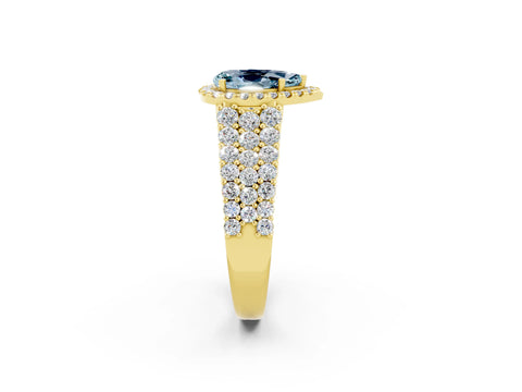 Yellow gold Pear Cut Halo Pavé Diamond Engagement Ring with Split Shank and Four-Prong Setting_2