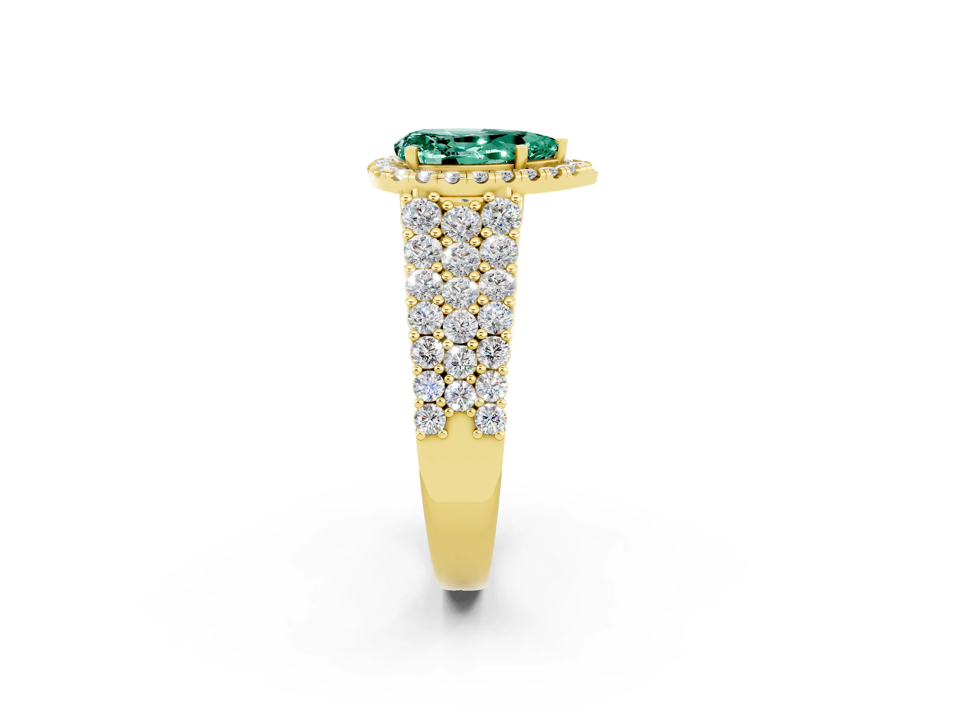 Yellow gold Pear Cut Halo Pavé Diamond Engagement Ring with Split Shank and Four-Prong Setting_2