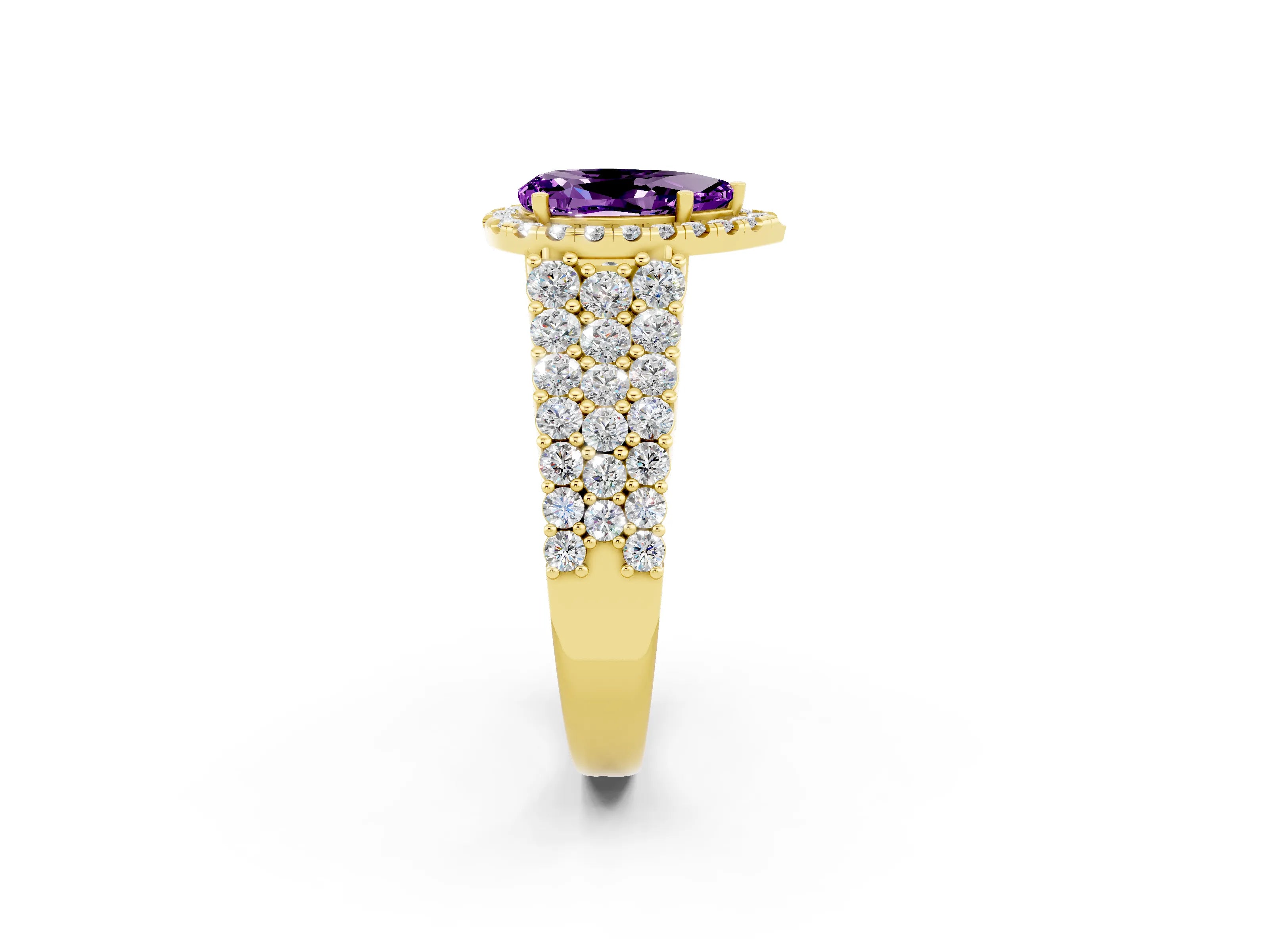 Yellow gold Pear Cut Halo Pavé Diamond Engagement Ring with Split Shank and Four-Prong Setting_2