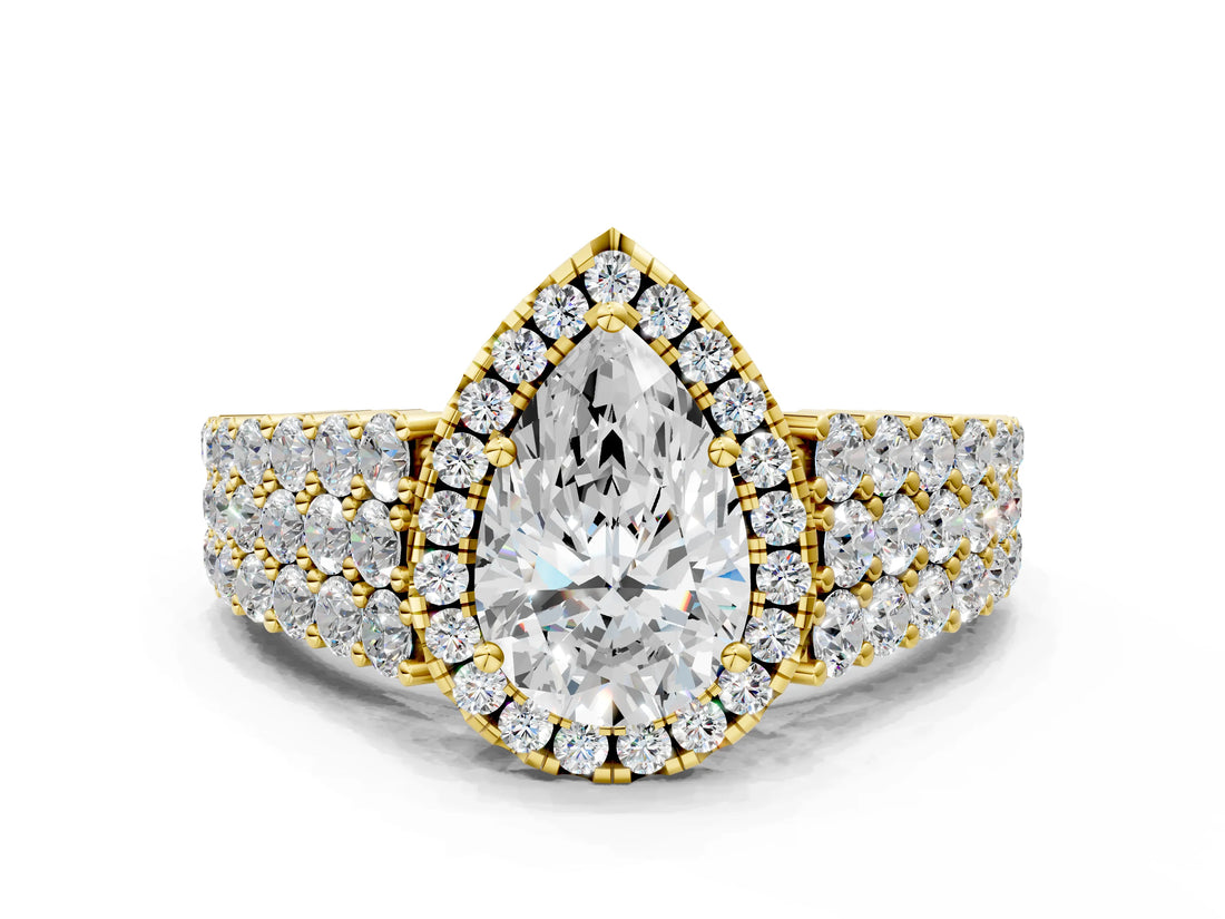 Yellow gold Pear Cut Halo Pavé Diamond Engagement Ring with Split Shank and Four-Prong Setting_3