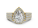 Yellow gold Pear Cut Halo Pavé Diamond Engagement Ring with Split Shank and Four-Prong Setting_3