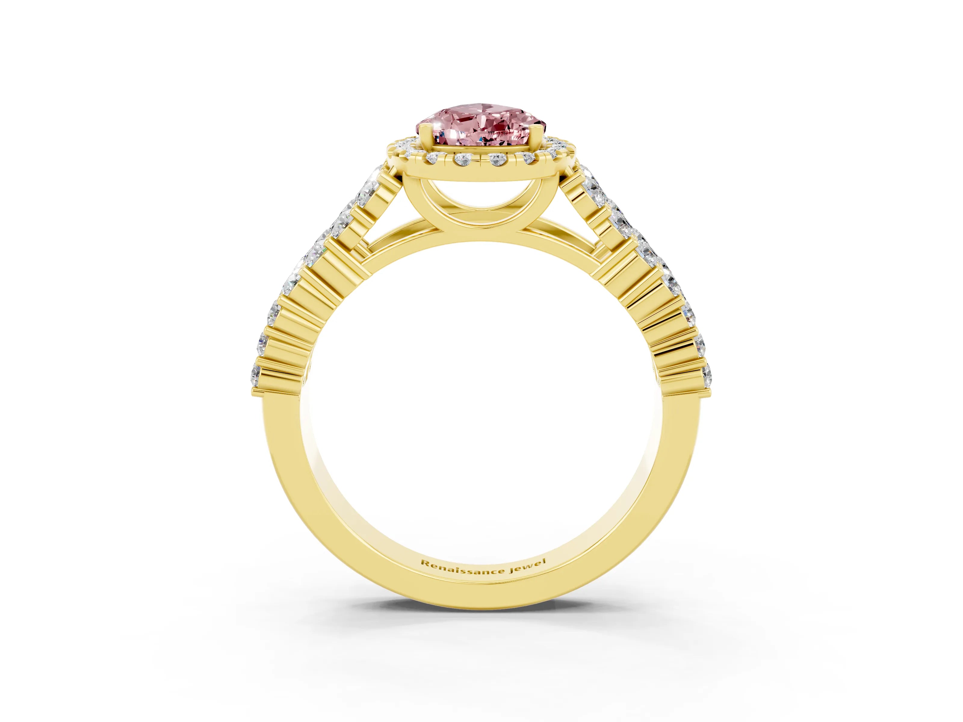 Yellow gold Pear Cut Halo Pavé Diamond Engagement Ring with Split Shank and Four-Prong Setting_3