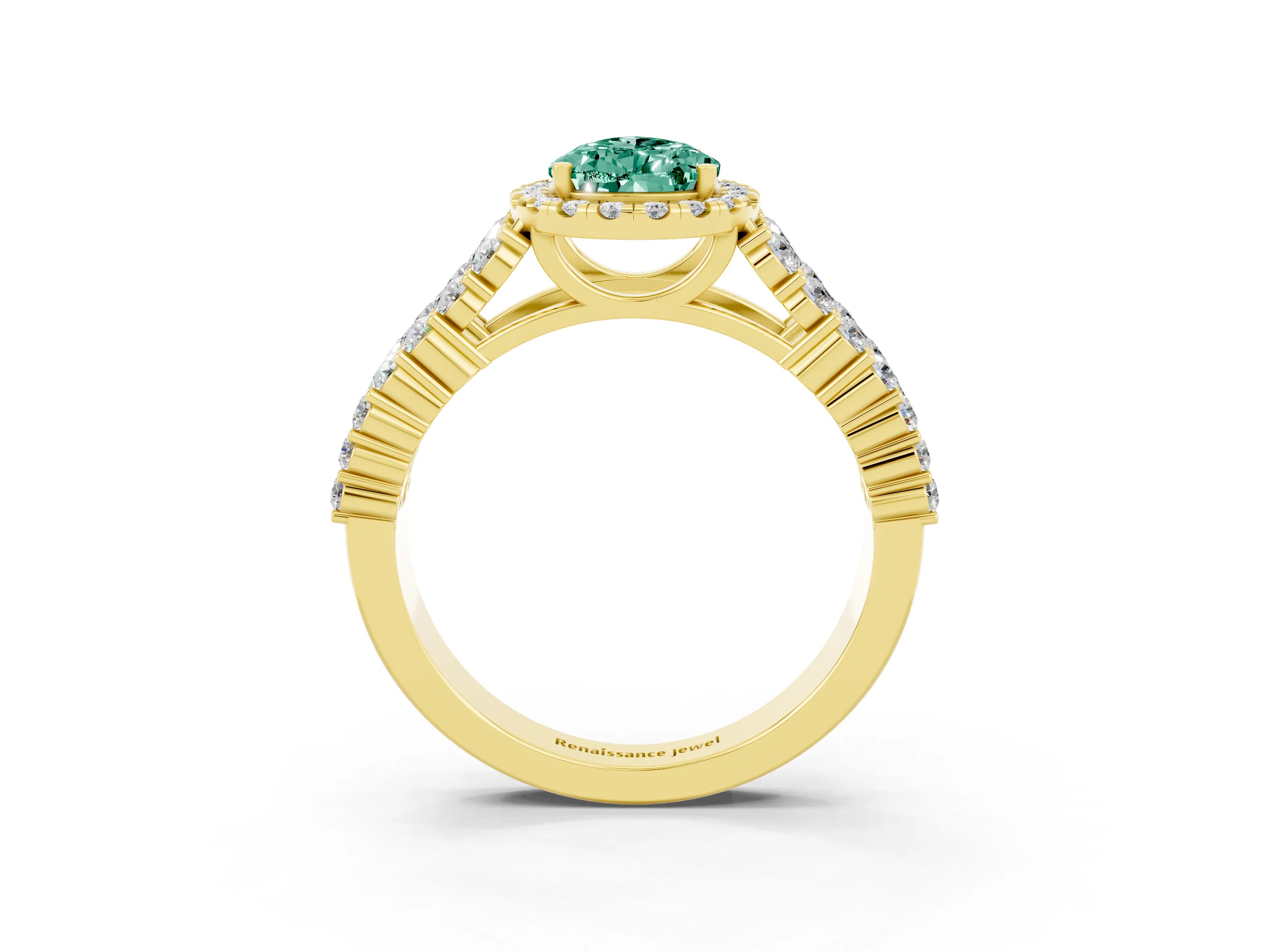 Yellow gold Pear Cut Halo Pavé Diamond Engagement Ring with Split Shank and Four-Prong Setting_3