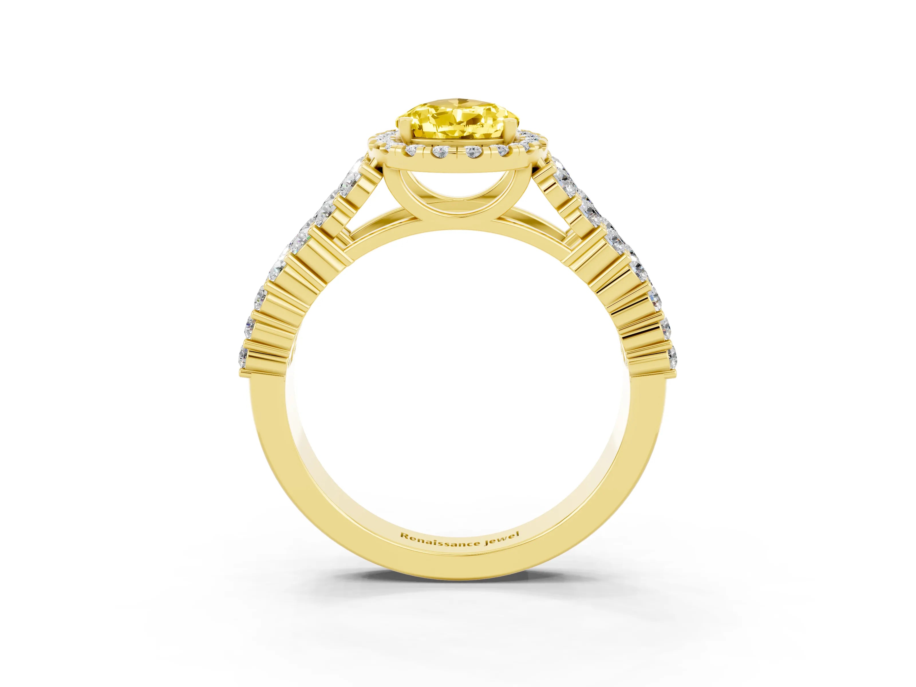 Yellow gold Pear Cut Halo Pavé Diamond Engagement Ring with Split Shank and Four-Prong Setting_3