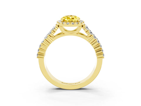 Yellow gold Pear Cut Halo Pavé Diamond Engagement Ring with Split Shank and Four-Prong Setting_3