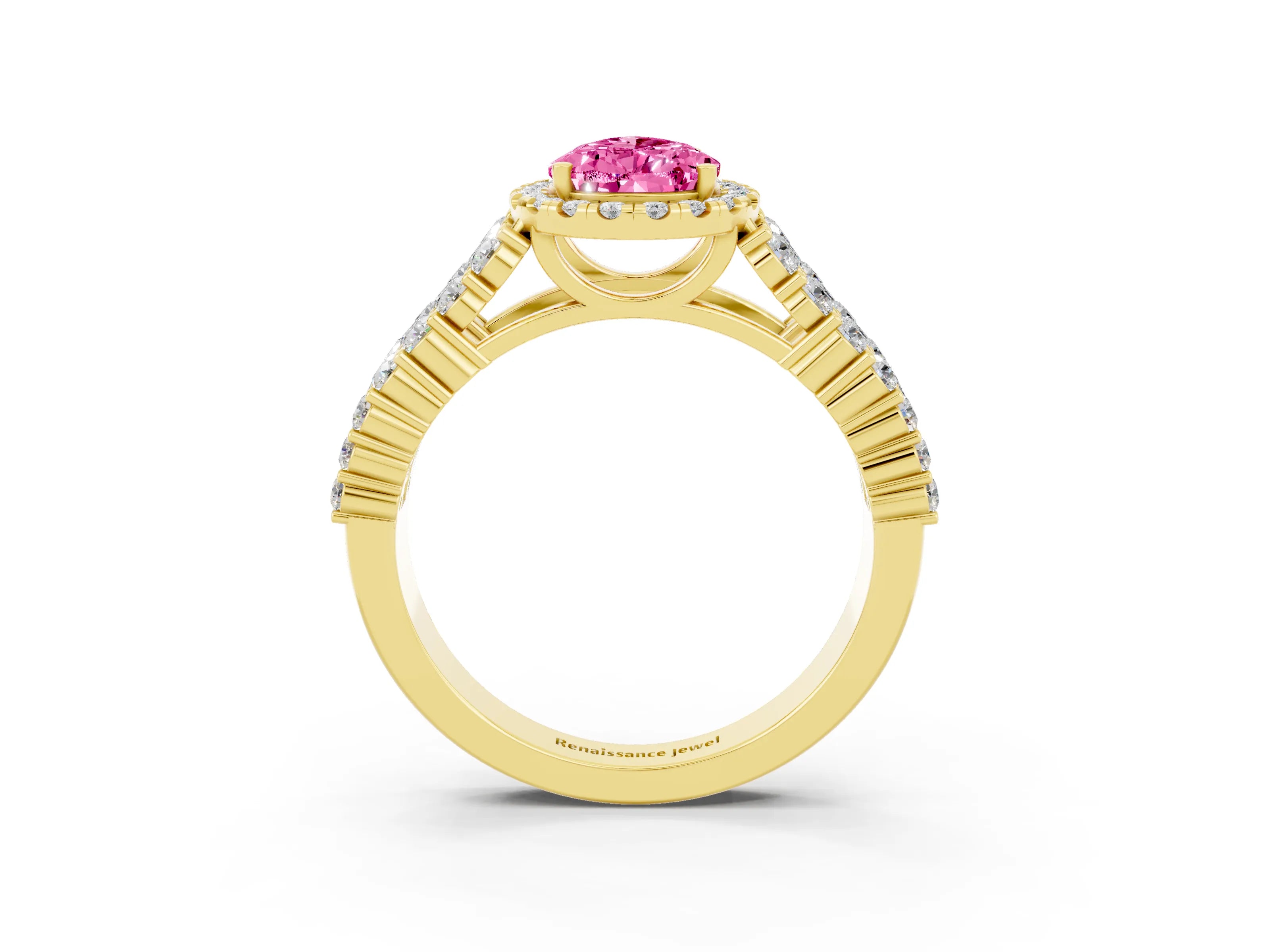 Yellow gold Pear Cut Halo Pavé Diamond Engagement Ring with Split Shank and Four-Prong Setting_3