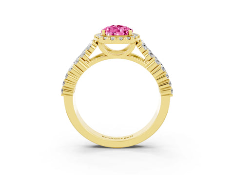 Yellow gold Pear Cut Halo Pavé Diamond Engagement Ring with Split Shank and Four-Prong Setting_3