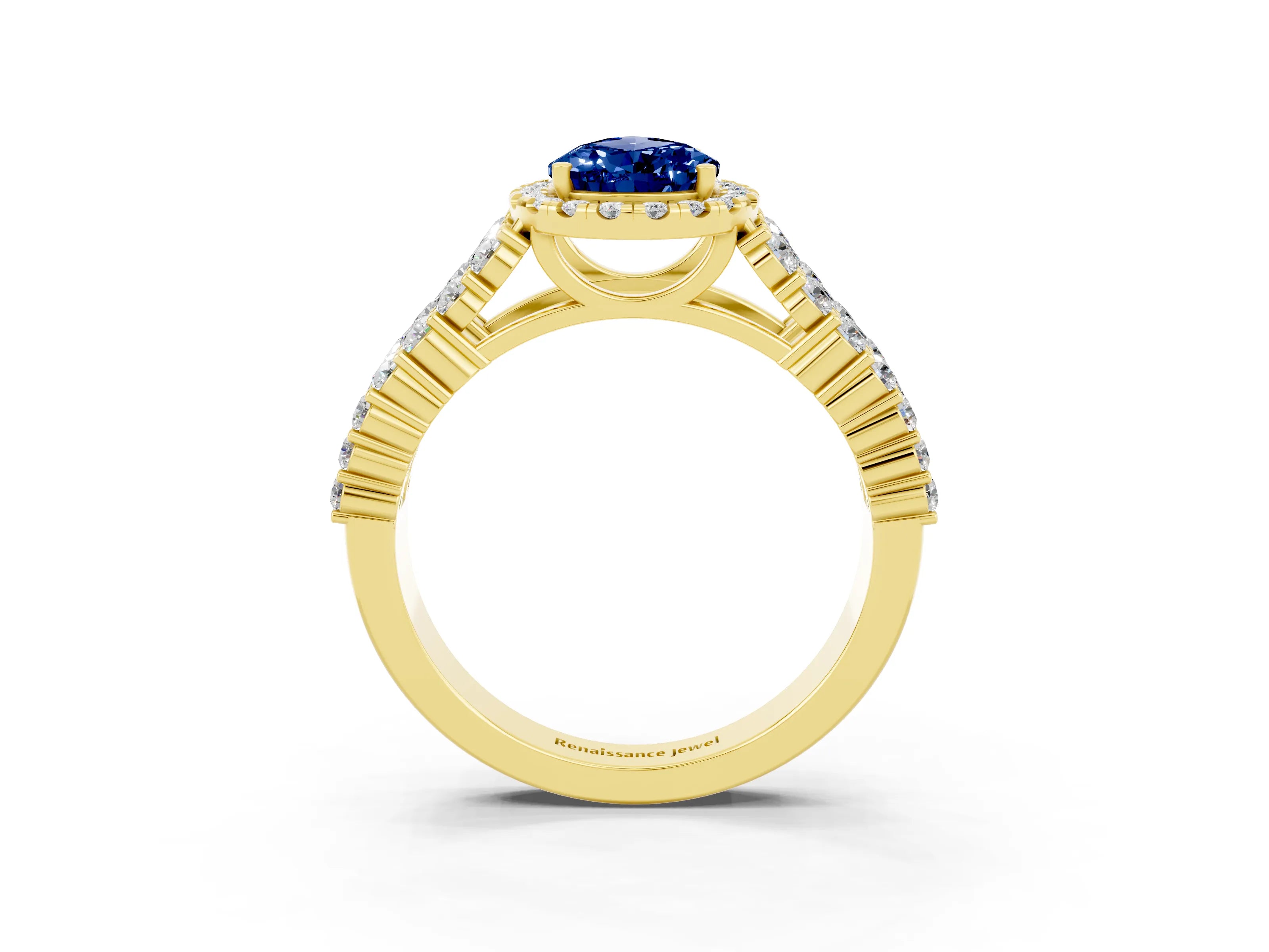Yellow gold Pear Cut Halo Pavé Diamond Engagement Ring with Split Shank and Four-Prong Setting_3