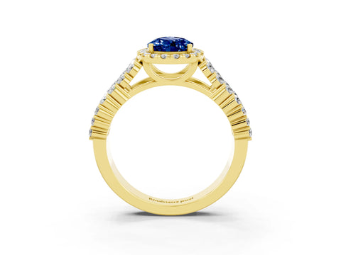 Yellow gold Pear Cut Halo Pavé Diamond Engagement Ring with Split Shank and Four-Prong Setting_3
