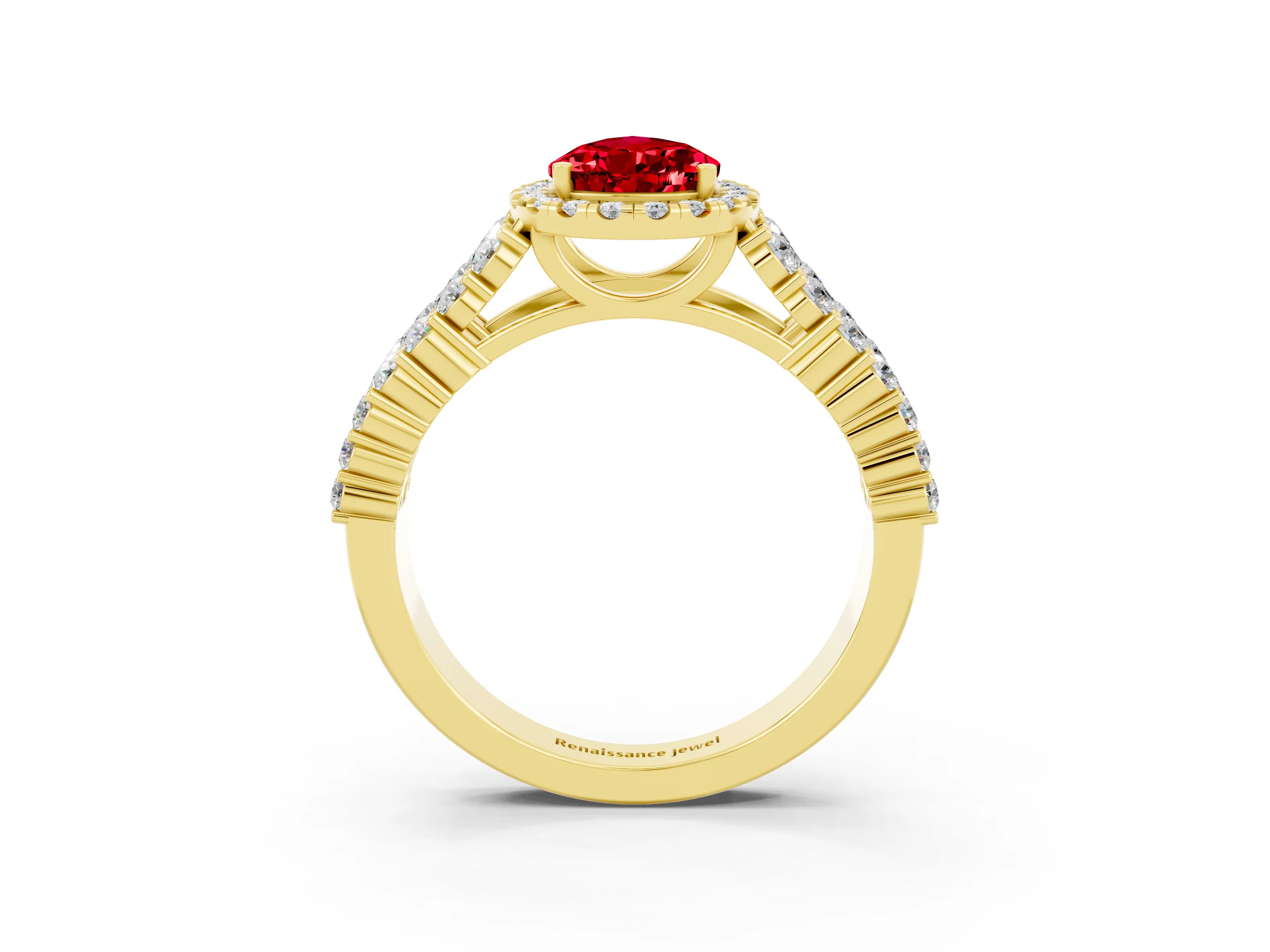 Yellow gold Pear Cut Halo Pavé Diamond Engagement Ring with Split Shank and Four-Prong Setting_3