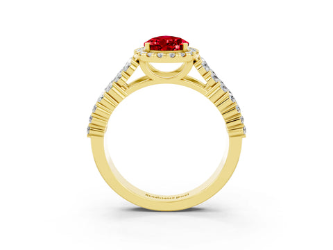 Yellow gold Pear Cut Halo Pavé Diamond Engagement Ring with Split Shank and Four-Prong Setting_3