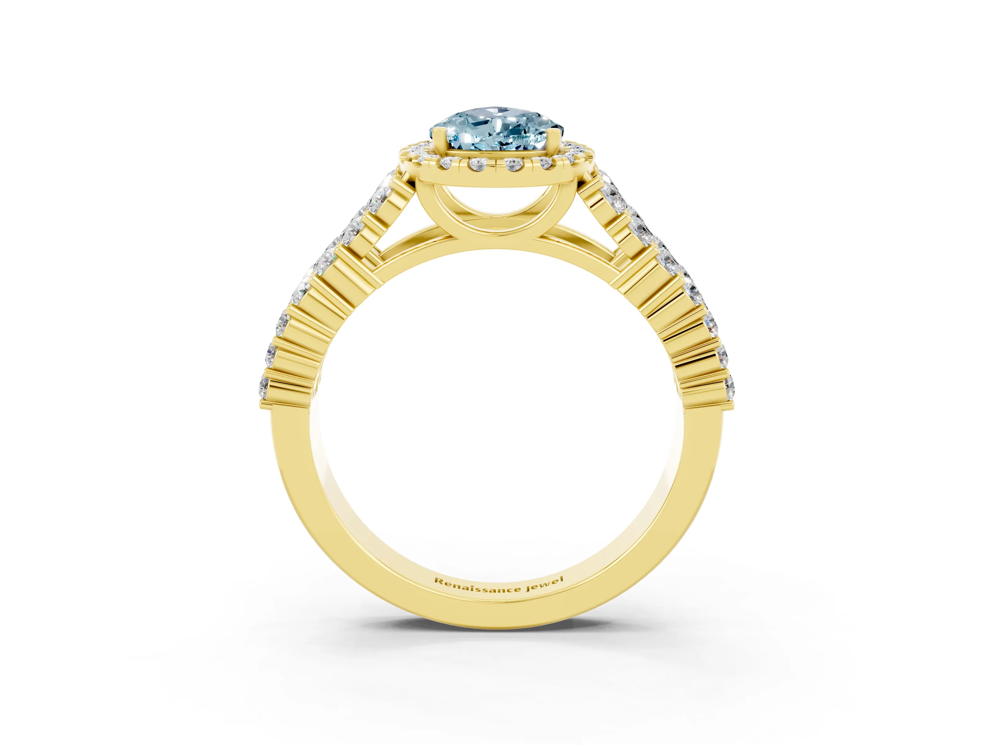 Yellow gold Pear Cut Halo Pavé Diamond Engagement Ring with Split Shank and Four-Prong Setting_3
