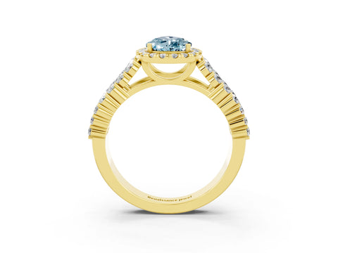 Yellow gold Pear Cut Halo Pavé Diamond Engagement Ring with Split Shank and Four-Prong Setting_3