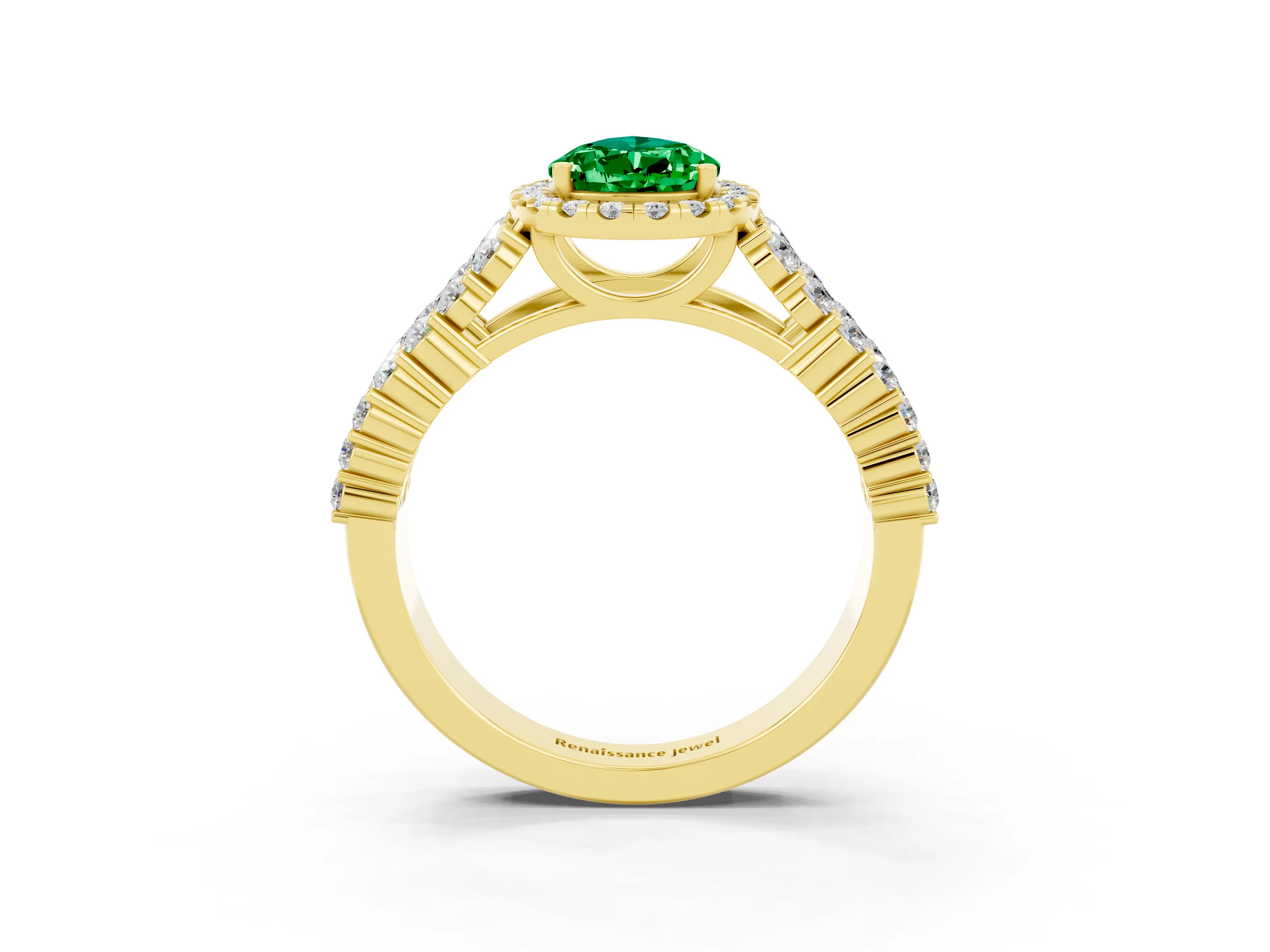 Yellow gold Pear Cut Halo Pavé Diamond Engagement Ring with Split Shank and Four-Prong Setting_3