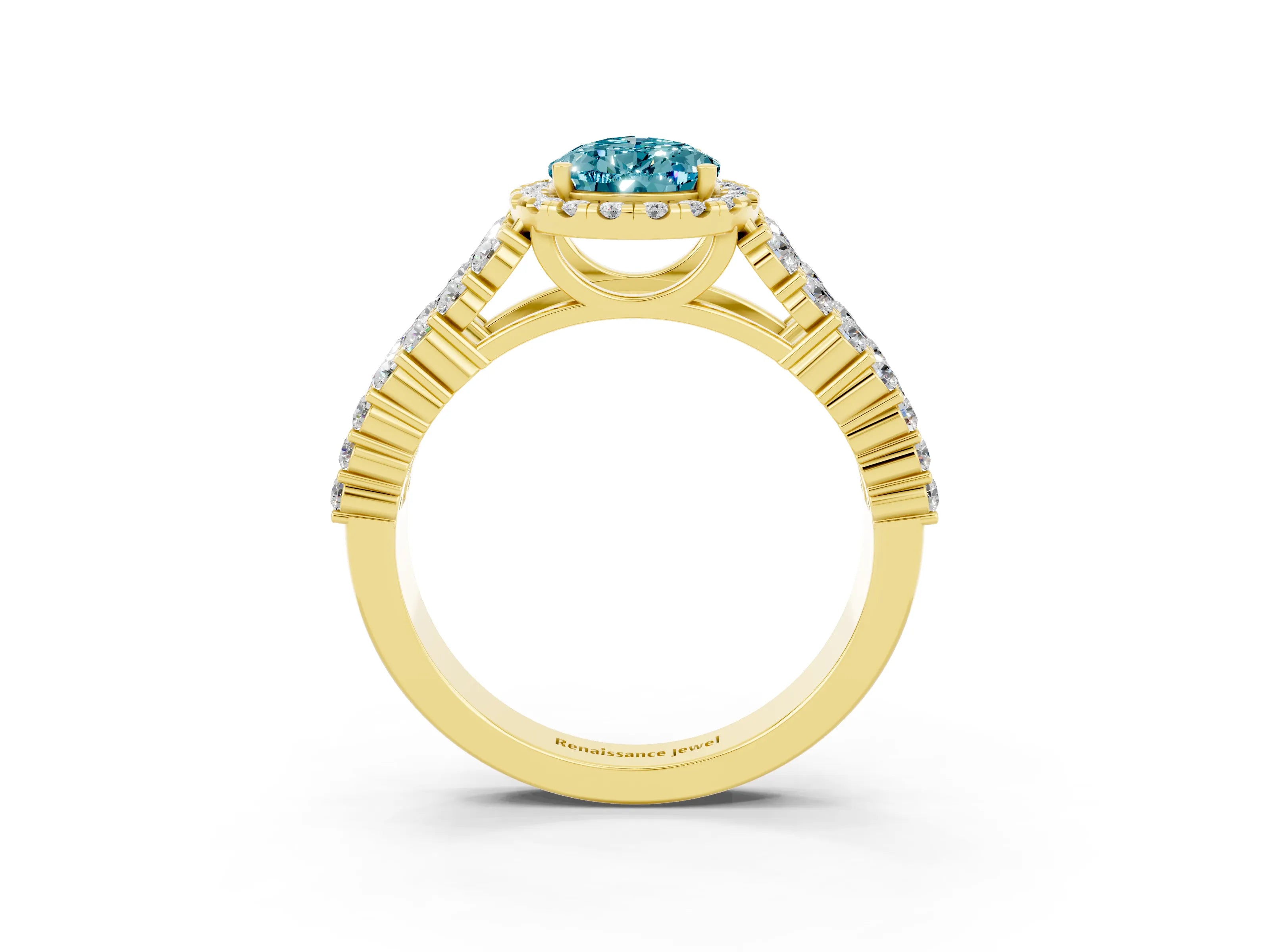Yellow gold Pear Cut Halo Pavé Diamond Engagement Ring with Split Shank and Four-Prong Setting_3