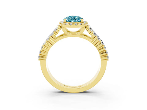 Yellow gold Pear Cut Halo Pavé Diamond Engagement Ring with Split Shank and Four-Prong Setting_3