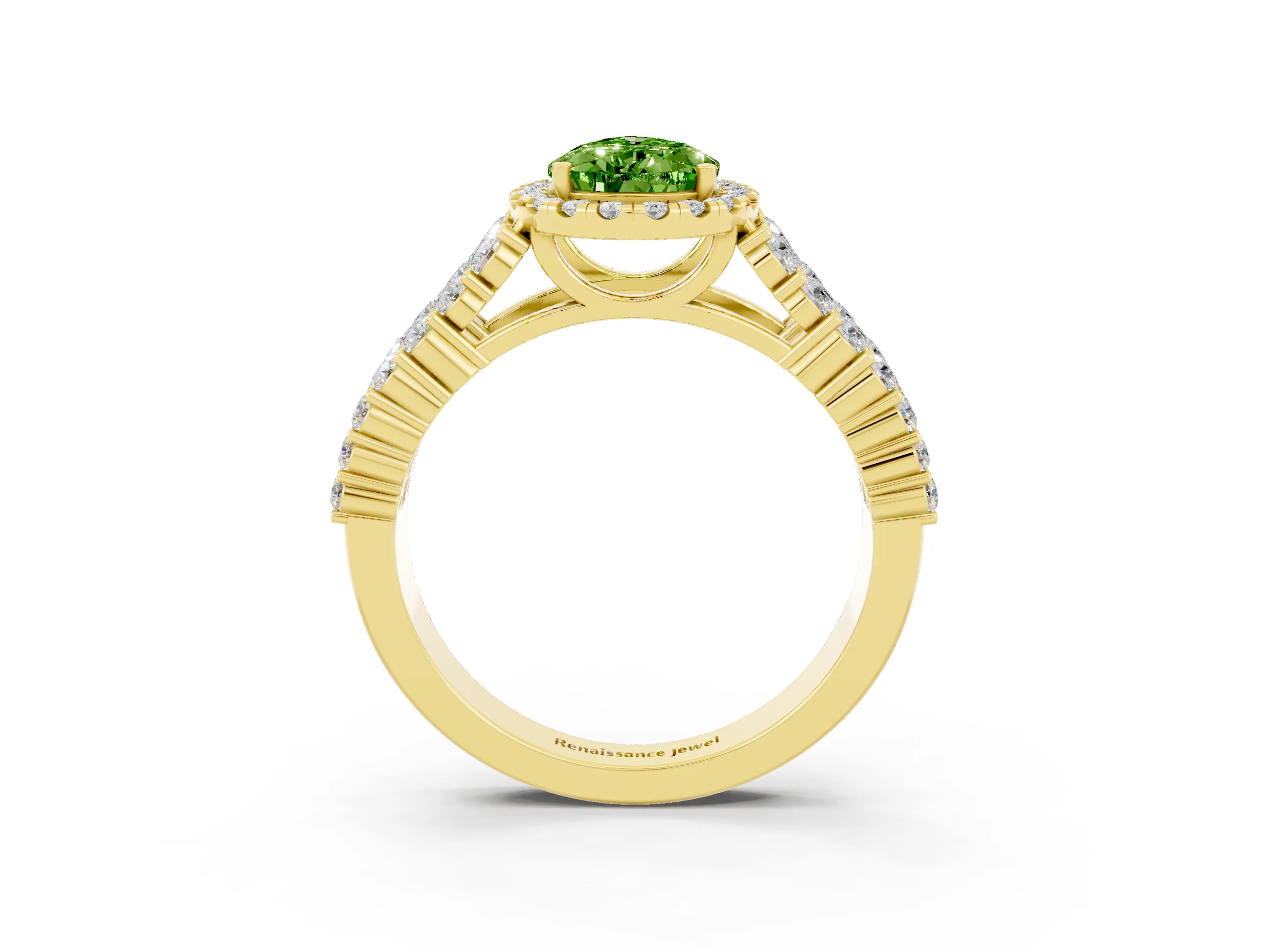 Yellow gold Pear Cut Halo Pavé Diamond Engagement Ring with Split Shank and Four-Prong Setting_3