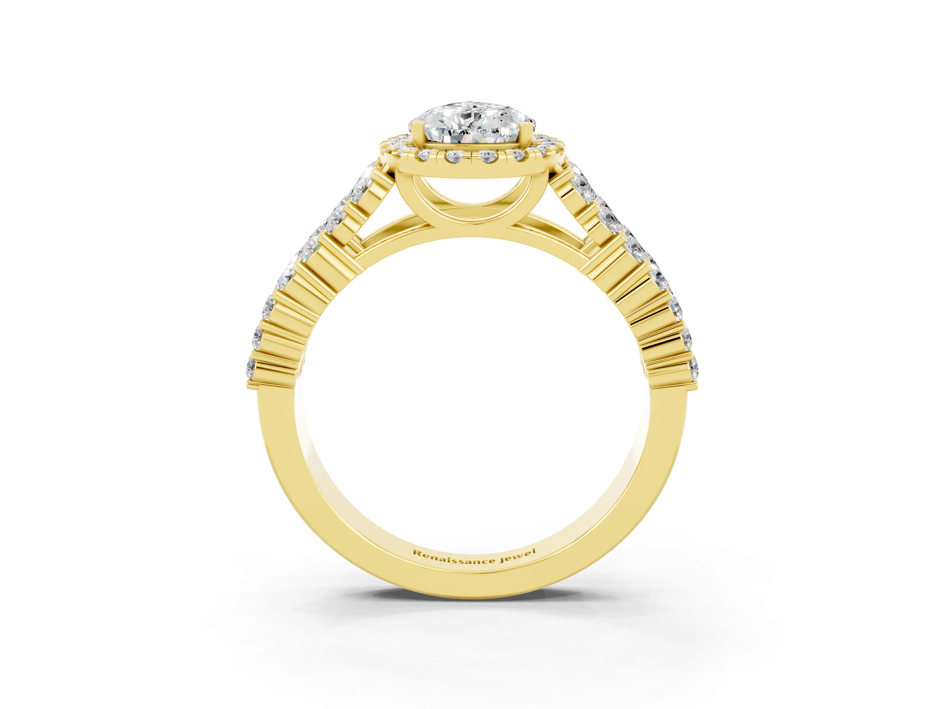 Yellow gold Pear Cut Halo Pavé Diamond Engagement Ring with Split Shank and Four-Prong Setting_3