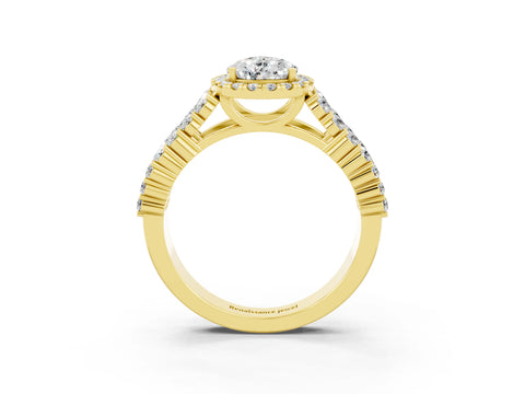 Yellow gold Pear Cut Halo Pavé Diamond Engagement Ring with Split Shank and Four-Prong Setting_3