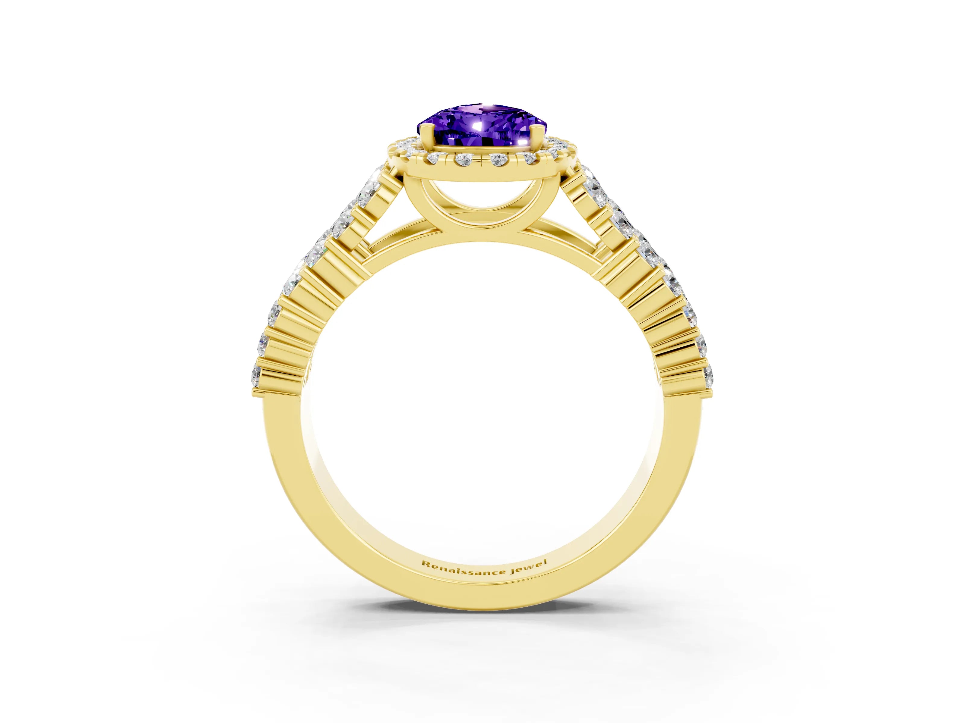 Yellow gold Pear Cut Halo Pavé Diamond Engagement Ring with Split Shank and Four-Prong Setting_3