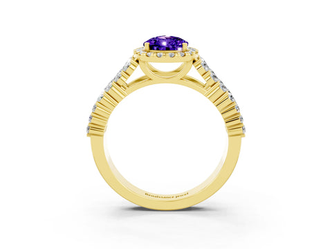 Yellow gold Pear Cut Halo Pavé Diamond Engagement Ring with Split Shank and Four-Prong Setting_3