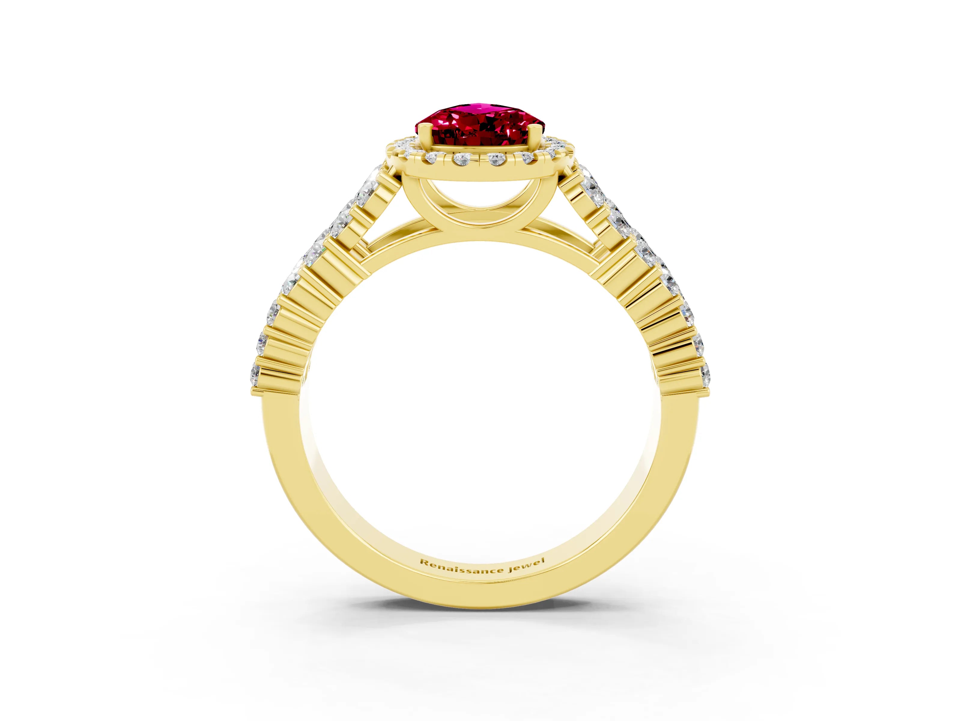 Yellow gold Pear Cut Halo Pavé Diamond Engagement Ring with Split Shank and Four-Prong Setting_3