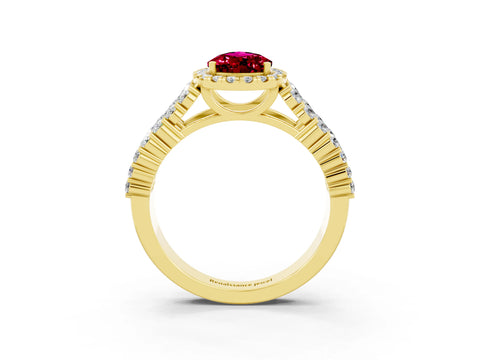 Yellow gold Pear Cut Halo Pavé Diamond Engagement Ring with Split Shank and Four-Prong Setting_3