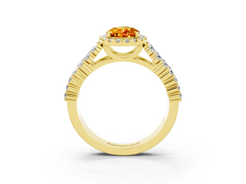 Yellow gold Pear Cut Halo Pavé Diamond Engagement Ring with Split Shank and Four-Prong Setting_3