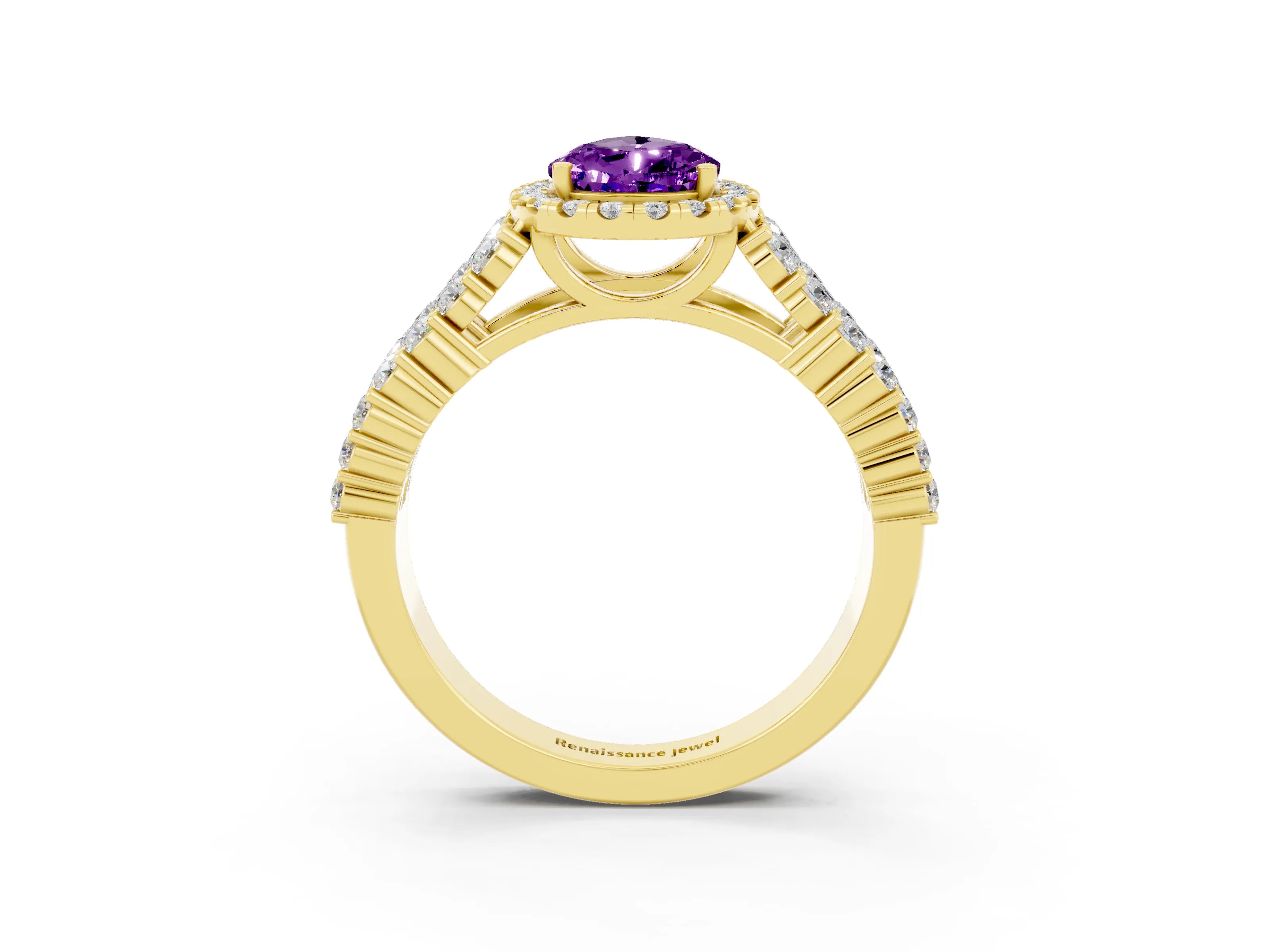 Yellow gold Pear Cut Halo Pavé Diamond Engagement Ring with Split Shank and Four-Prong Setting_3