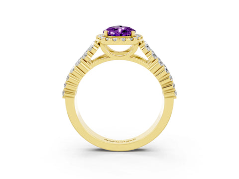 Yellow gold Pear Cut Halo Pavé Diamond Engagement Ring with Split Shank and Four-Prong Setting_3