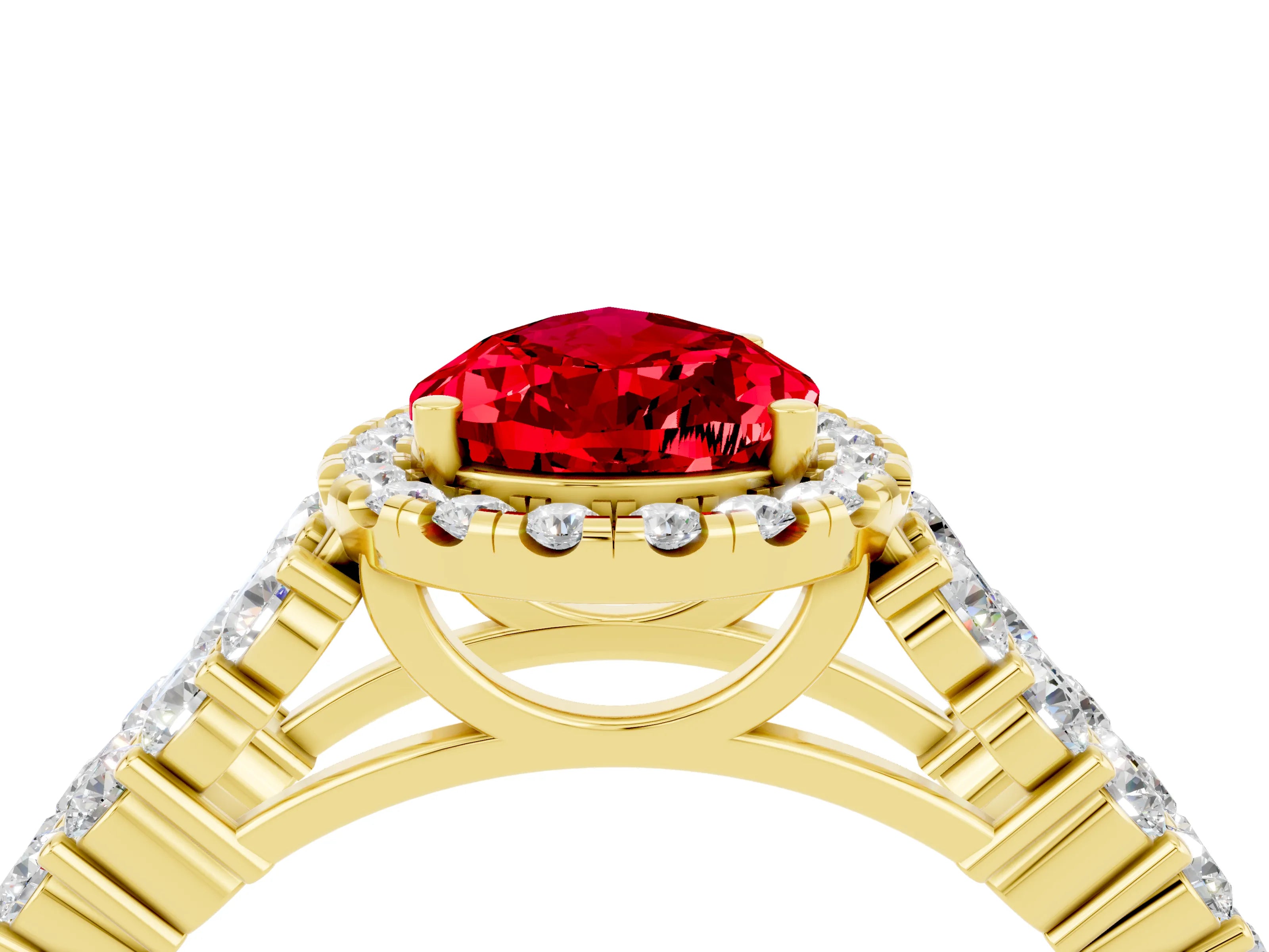 Yellow gold Pear Cut Halo Pavé Diamond Engagement Ring with Split Shank and Four-Prong Setting_4