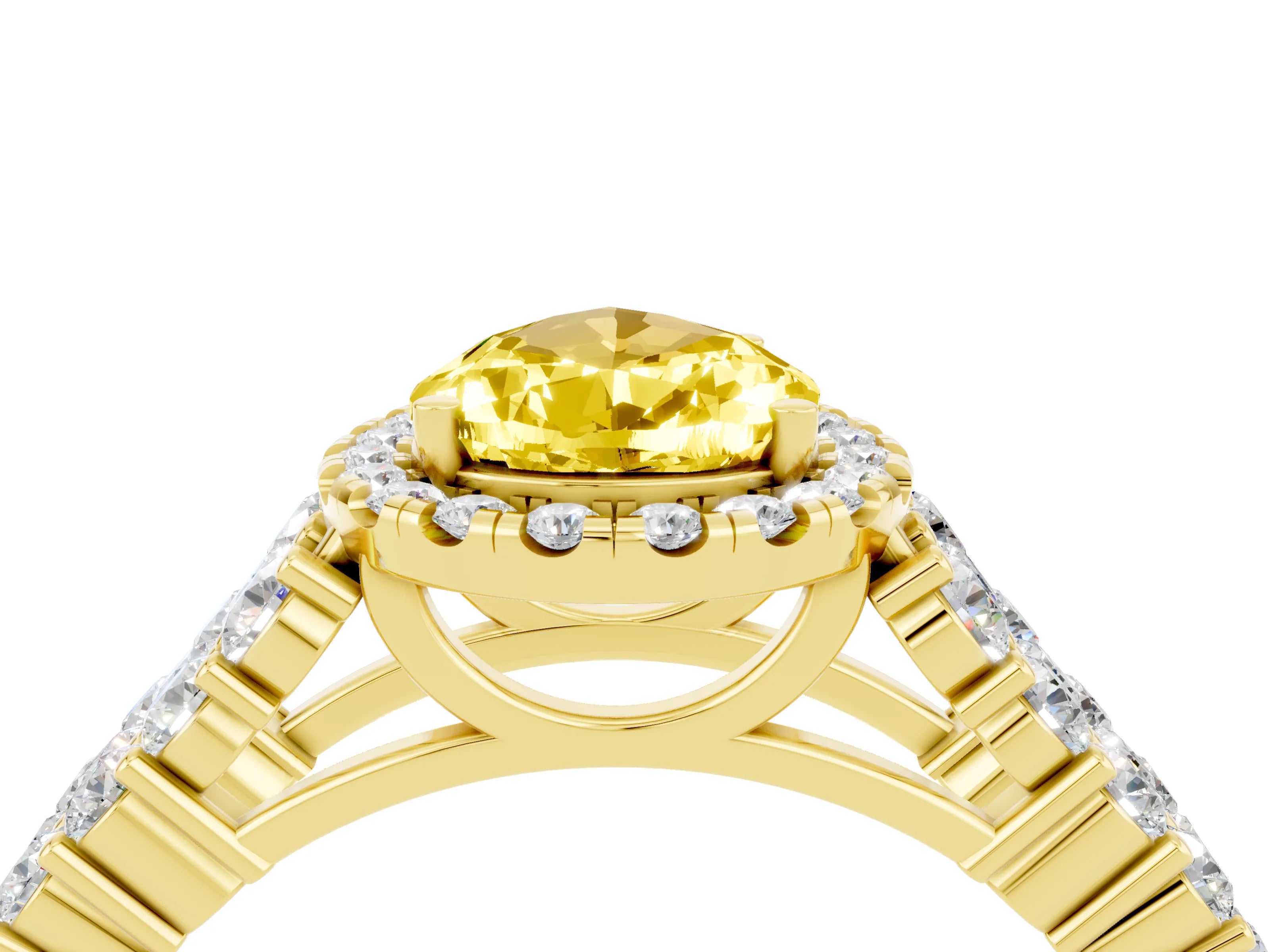Yellow gold Pear Cut Halo Pavé Diamond Engagement Ring with Split Shank and Four-Prong Setting_4