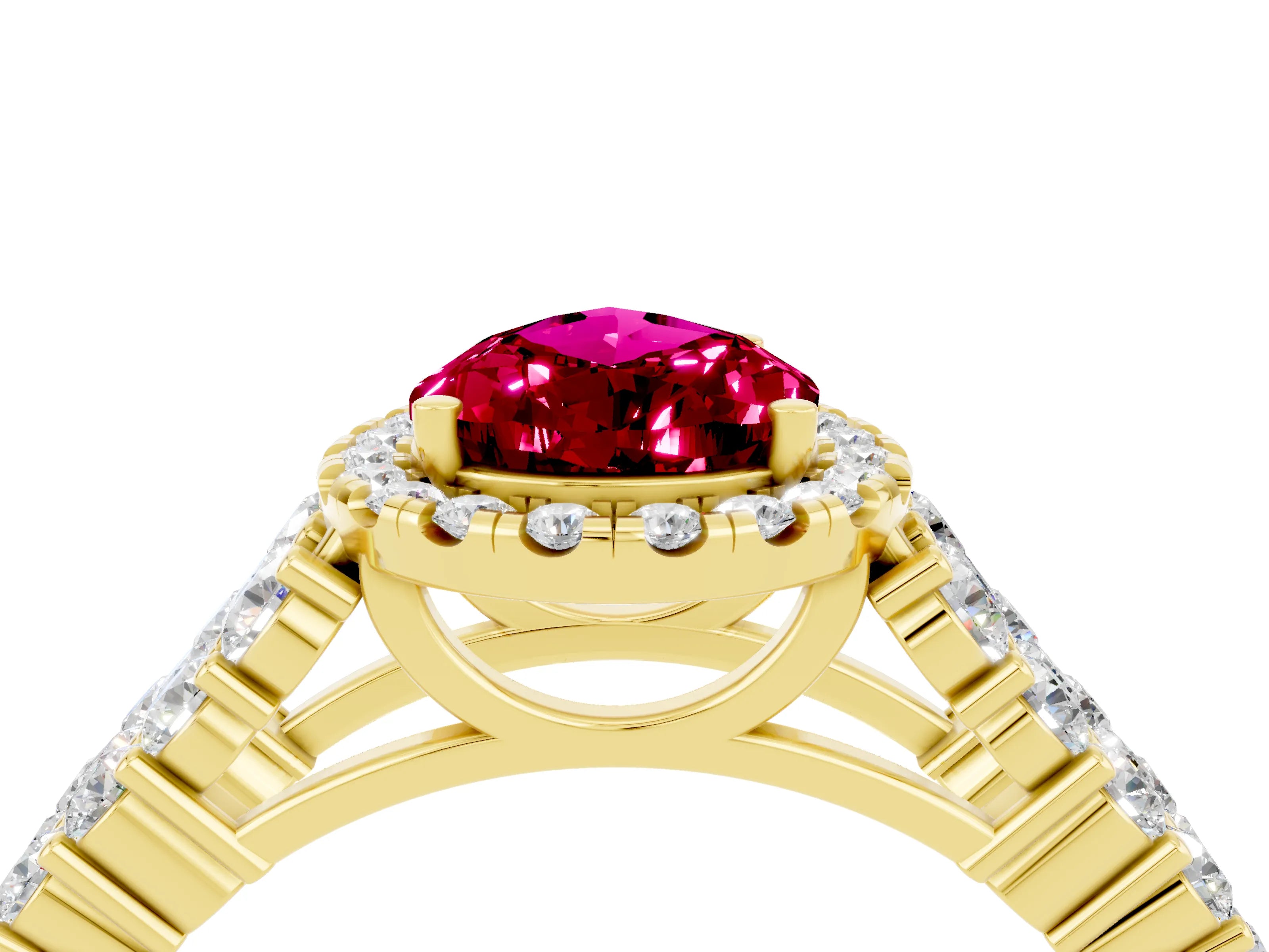 Yellow gold Pear Cut Halo Pavé Diamond Engagement Ring with Split Shank and Four-Prong Setting_4